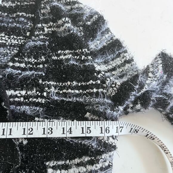 Stizzoli Black White Eyelash Knit Striped Metallic Cardigan Sweater Jacket - Picture 10 of 11